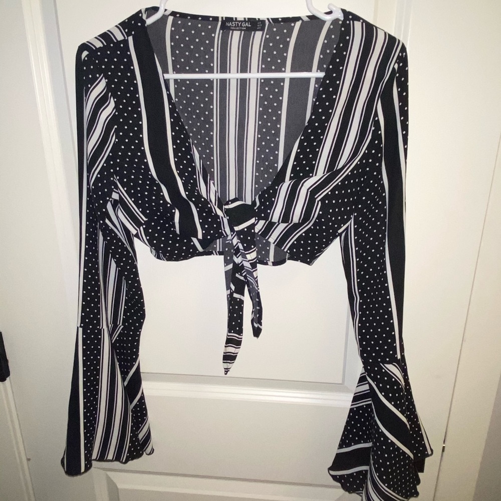 Nasty gal black & white crop top with bell sleeves